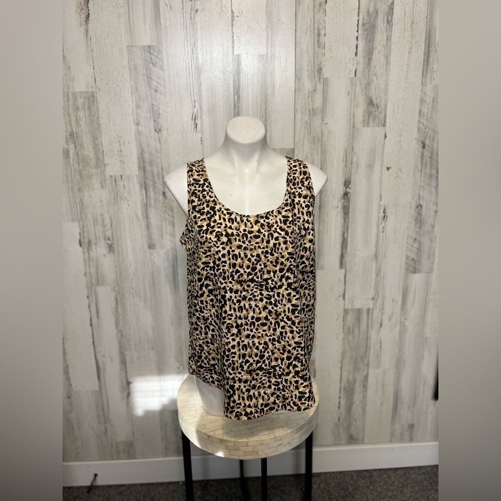 Faded Glory Leopard Print Tank Top Womens Size Large L 12-14 Cheetah Scoop Neck